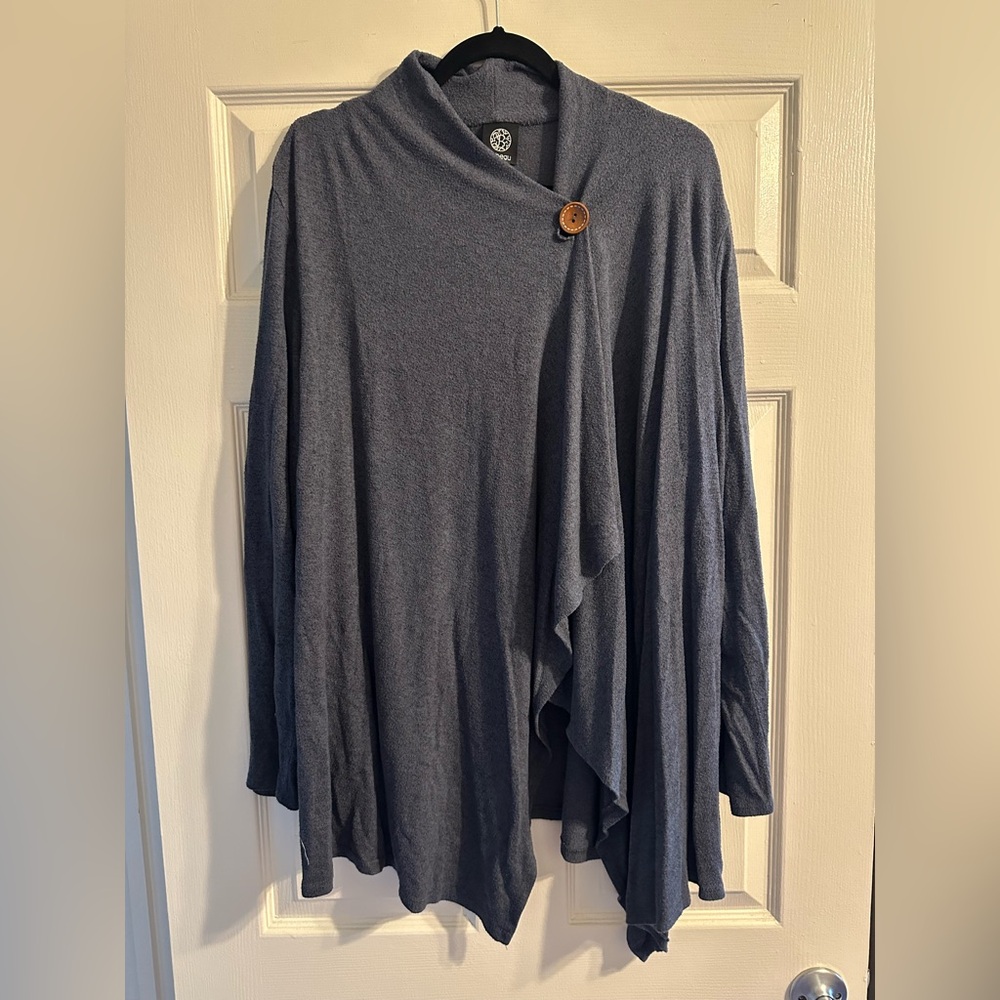 Slate Blue/Grey Draped Cardigan with Button Detail 3x